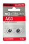 BATTERIE ALCALINE 1.5V A BOTTONE 7.85X2.6 MM. AG3, G3, LR41, 192, GP92A, 392, SR41W, BLISTER 2 PEZZI