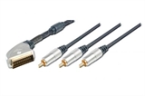 CAVO SCART VIDEO CONNETTORI 21 POLI MASCHIO - 3 X CINCH VIDEO RCA+ AUDIO STEREO CON SWITCH MT.5 (MET