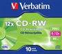 CONFEZIONE 10 CD-RW VELOCITA' 12X CAPACITA' 700MB CON CUSTODIE